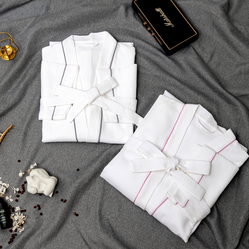 100% 순면 작은 와플 기모노 칼라 호텔 목욕 가운 100% 순면 작은 와플 기모노 칼라 호텔 목욕 가운