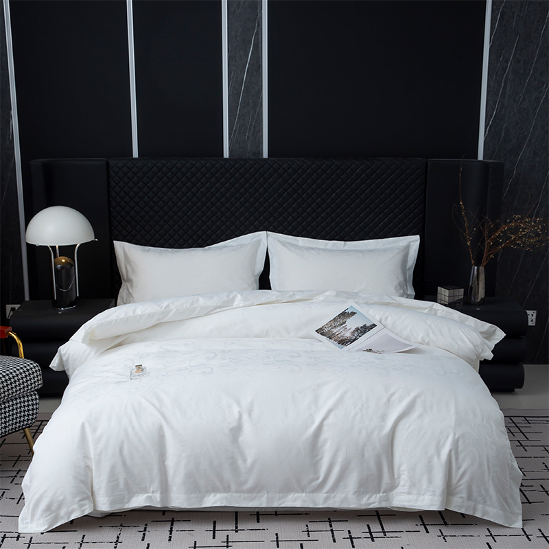 새로운 자카드 100% 면 새틴 화이트 호텔 리넨 침실 침구 시트 세트