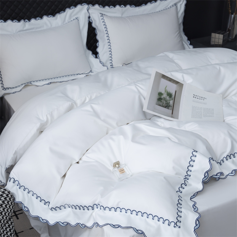 절묘한 자수 컷 디자인 350TC 면 새틴 침구 세트 절묘한 자수 컷 디자인 350TC 면 새틴 침구 세트