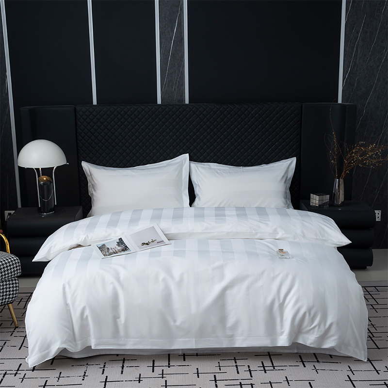 5성급 호텔 침구 세트를 위한 7cm 새틴 줄무늬 보통 흰색 750TC 100% 면