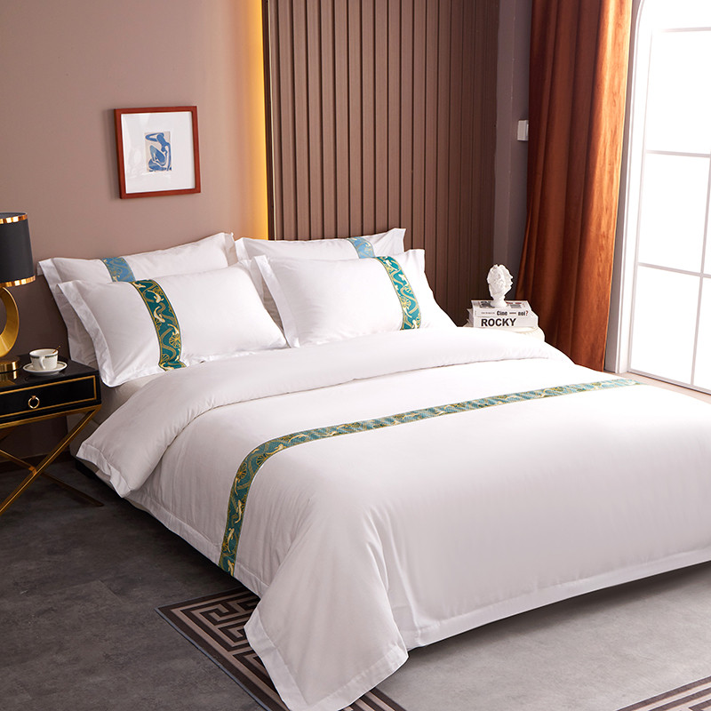 자카드 테이프 장식 맞춤형 60년대 면 호텔 침구 세트 자카드 테이프 장식 맞춤형 60년대 면 호텔 침구 세트
