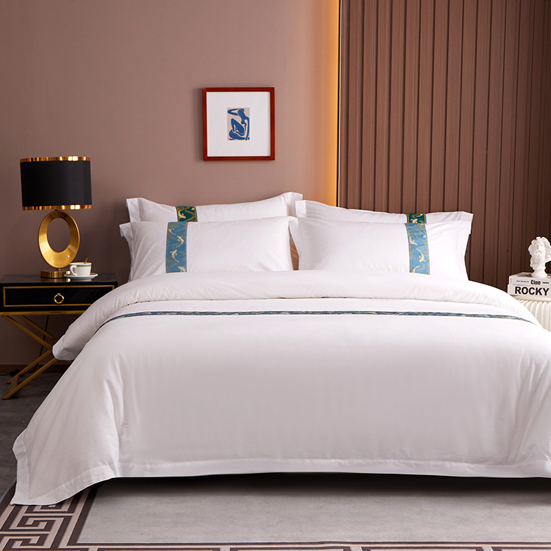 자카드 테이프 장식 맞춤형 60년대 면 호텔 침구 세트 자카드 테이프 장식 맞춤형 60년대 면 호텔 침구 세트