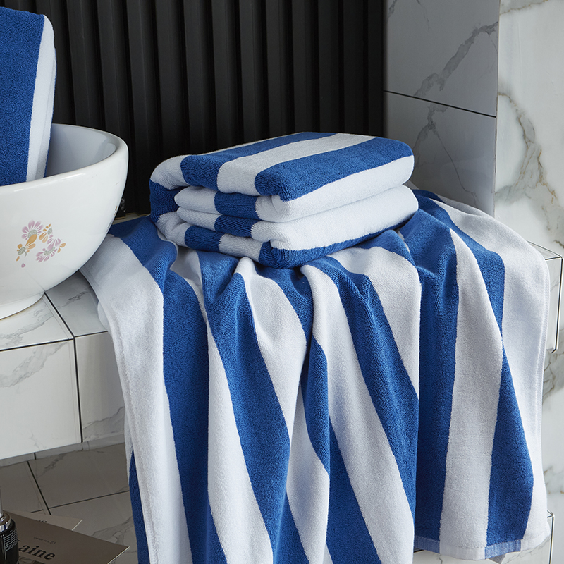 원사 염색 파란색 흰색 줄무늬 비치 타월 풀 타월